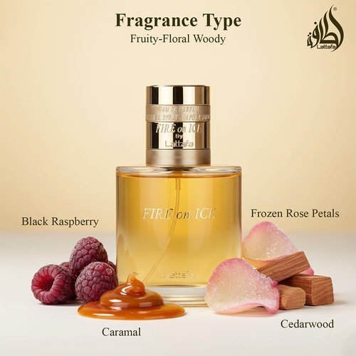 Lattafa Fire On Ice – Fruity, Spicy, Woody, Ambery – Eau de Parfum Spray Long-Lasting Fragrance for Unisex, 3.71 Ounce / 110 ml