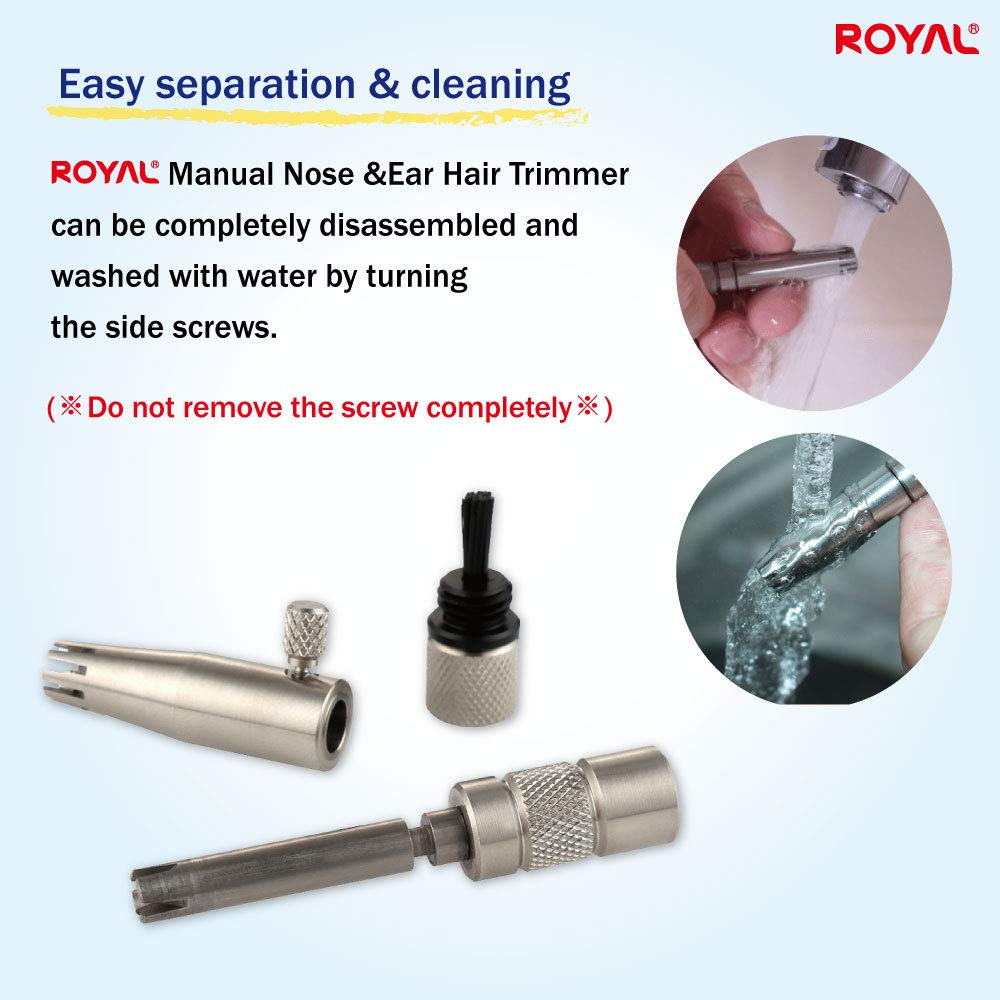 ROYAL [Made in Korea] Premium Nose Hair Trimmer for Men Silver Bullet, Manual, Battery-Free, Stainless, Waterproof, Painless with Patented Mechanism ET-3