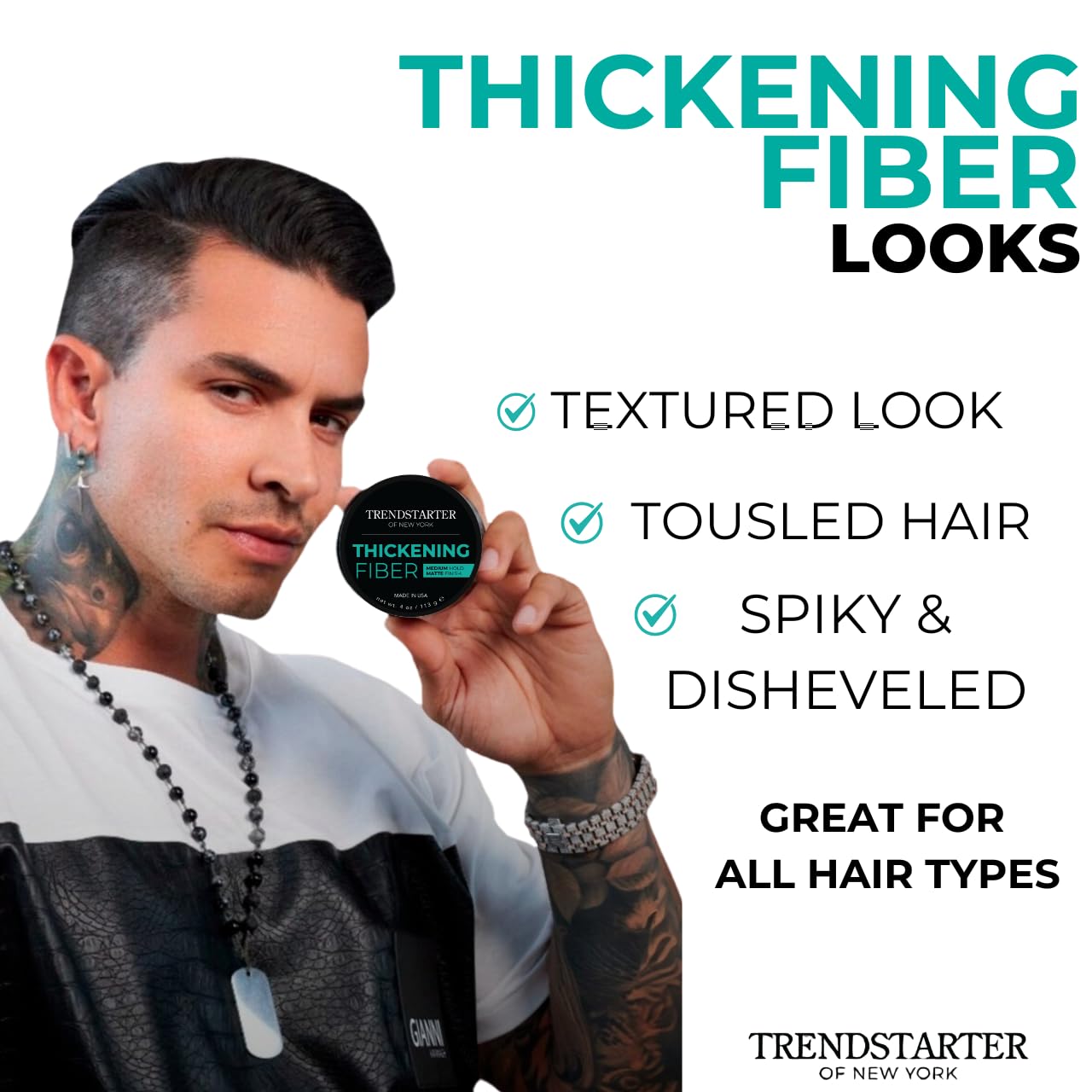 TRENDSTARTER Thickening Fiber Pomade - Medium Hold, Matte Finish - 4oz Water-Based Hair Clay