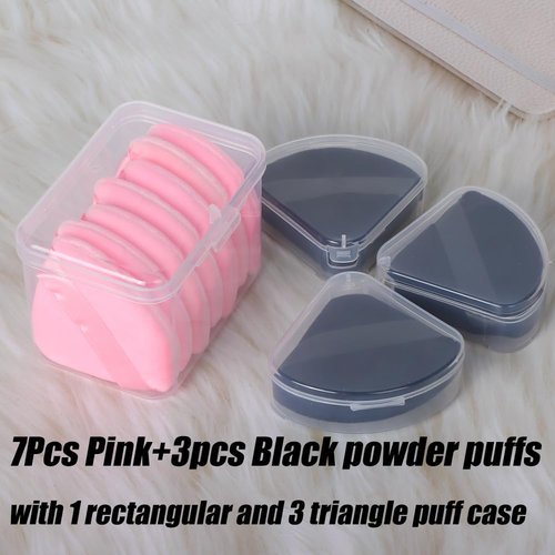 Ocim Powder Puffs - 10 Soft Velour Triangle Makeup Applicators for Face Powder | Black & Pink