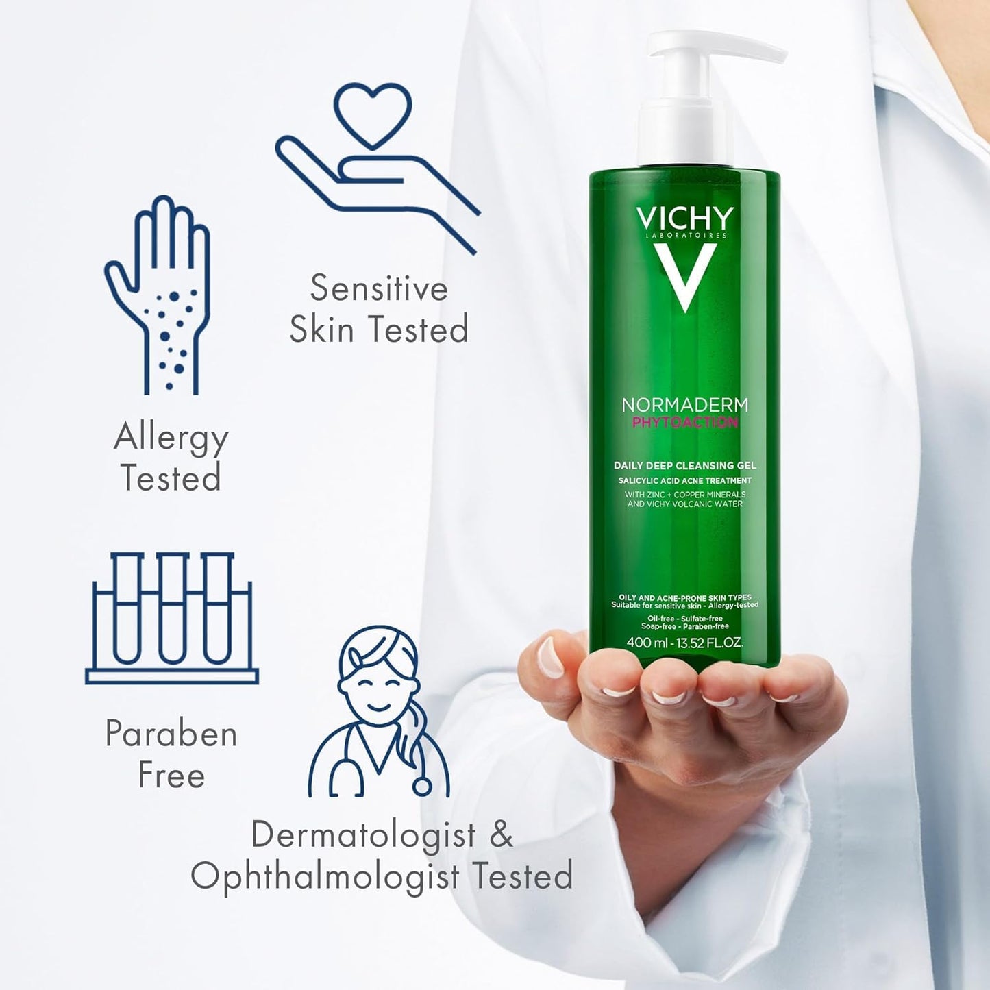 VICHY Normaderm Daily Acne Face Wash - Salicylic Acid Cleanser for Oily Skin | Clears Clogged Pores