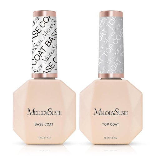 MelodySusie Nail Polish Set - No Wipe Top & Base Coat for Long Lasting Shine | 2 Pcs 15ml Clear
