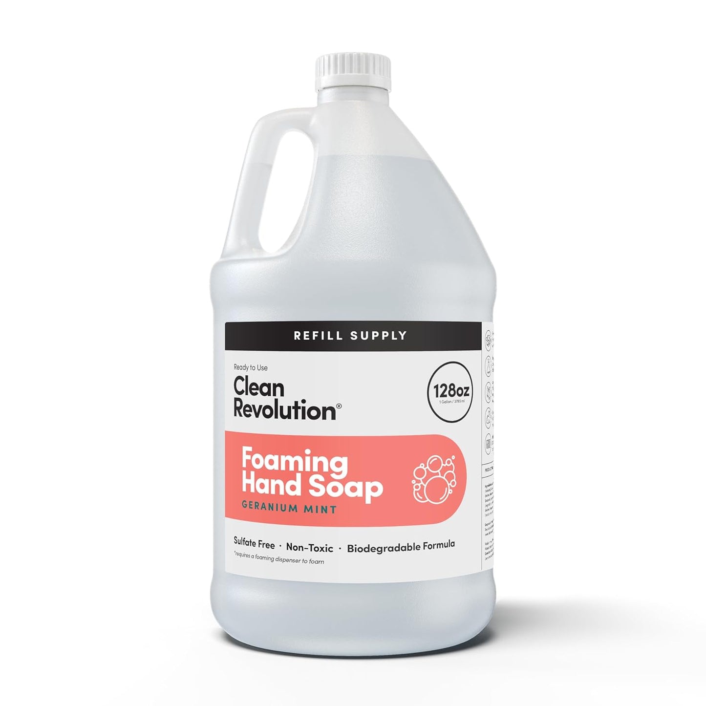Clean Revolution Foaming Hand Soap - Gentle & Moisturizing Formula with Real Essential Oils | Geranium Mint, 128 Fl Oz