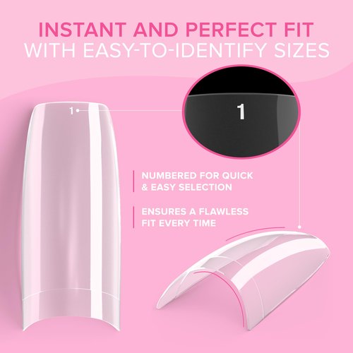 Crease-Proof, Shatter-Resistant Coffin Nail Tips (500 PCS - 10 Sizes) NYK1 Clear Nail Tips For All Gels And Acrylic Nails Extensions - Easy Blend, No C Curve & Easy-to-Trim For Custom Fit