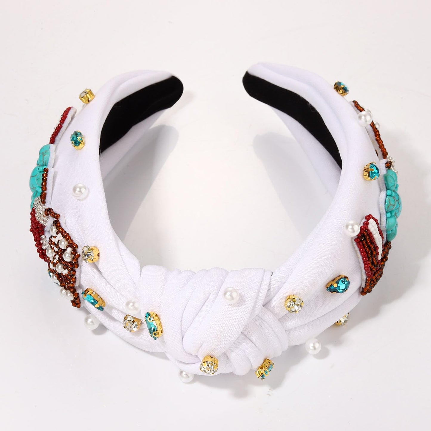 Western Cowgirl Headband Accessories for Women Cowgirl Cowboy Boot Embellished Headband Rhinestone Crystal Pearl Top Knot Headband Rodeo Nashville Bachelorette Party Country Concert Outfit (White 3)