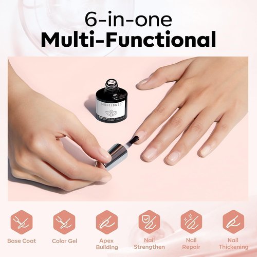 modelones Rubber Builder Nail Gel Base Coat, Jelly Nude Translucent Builder Base Nail Gel Thickening Strengthening Building Apex for Beginner DIY Salon at Home