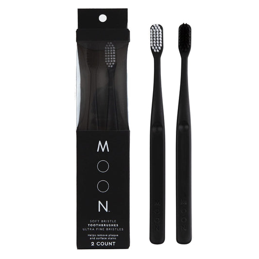 MOON Soft Bristle Toothbrushes, White and Black Sleek Design, Gentle Cleaning, Ideal for Daily Oral Care, Soft Bristles for Comfortable Use, (2 Pack)
