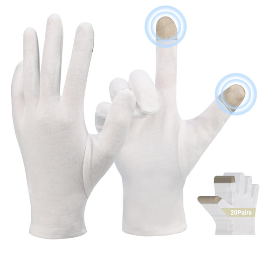 Enpoint Large Touch Screen Gloves, 20 Pairs Archival Gloves Art Handling Gloves Film Gloves Photography Gloves White Work Gloves with Touchscreen Fingers White Cotton Gloves for Art Handling, Jewelry