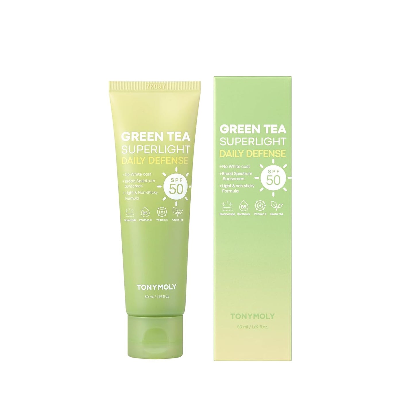 TONYMOLY Green Tea Sunscreen SPF 50 - Non-Greasy Broad Spectrum Face Protection with Niacinamide & Hyaluronic Acid | Travel Size 50ml