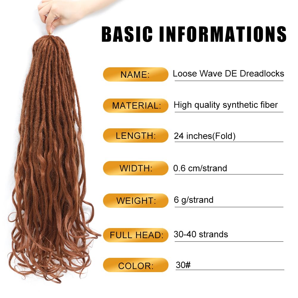 Aguacor Loose Wave Dreadlocks Synthetic French Curly Double Ended Dreadlock Extensions 24inches 10 Strands Thin Soft Black to Dark Brown Spanish Curly DE Dread Extensions for Women (10 Strands, 1B/30)