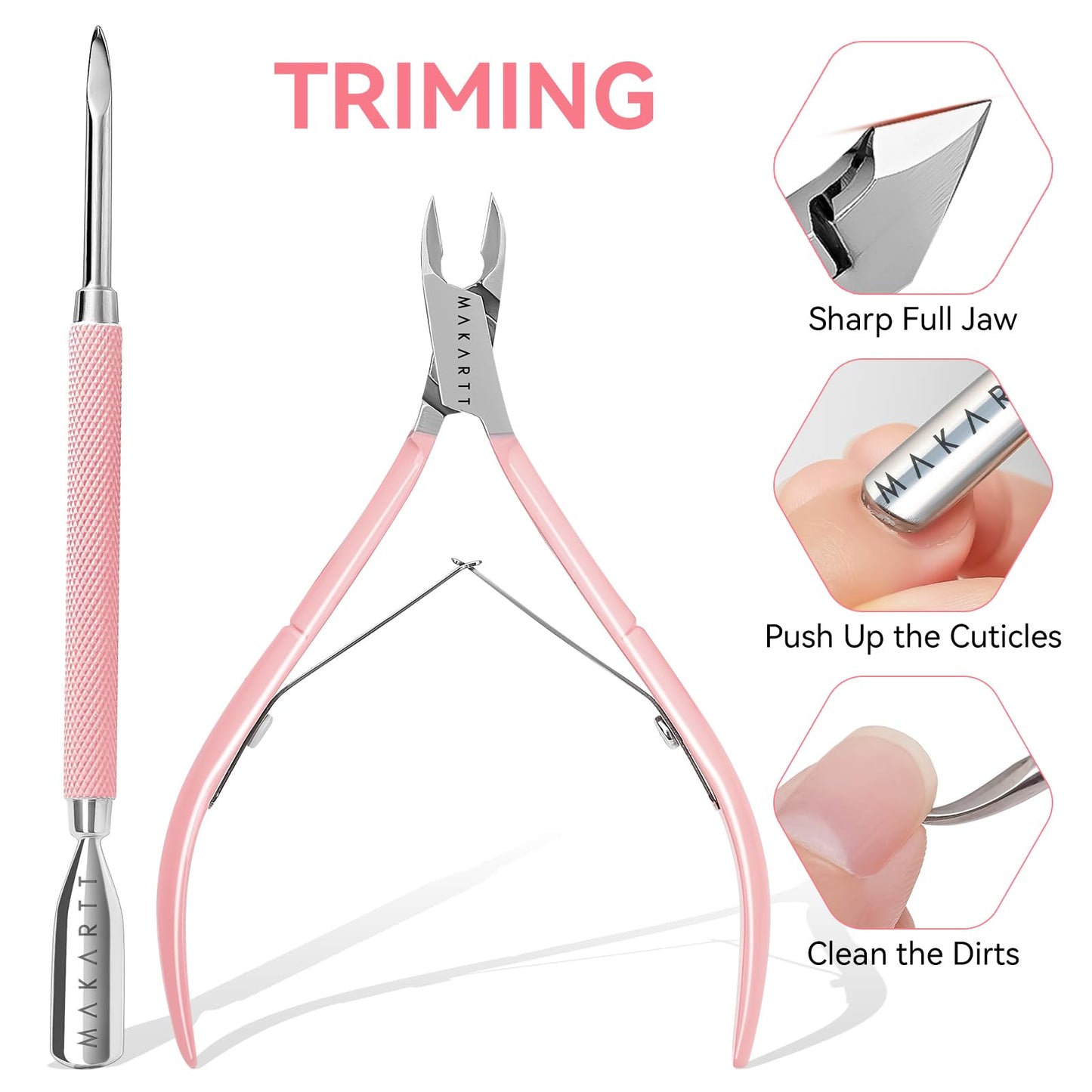 Makartt Nail File and Buffer Set, Pink Basic Prep Kit with Cuticle Clipper, Trimmer, Pusher, Brush, Manicure Care Kit for Natural and Acrylic Nails (7pcs)