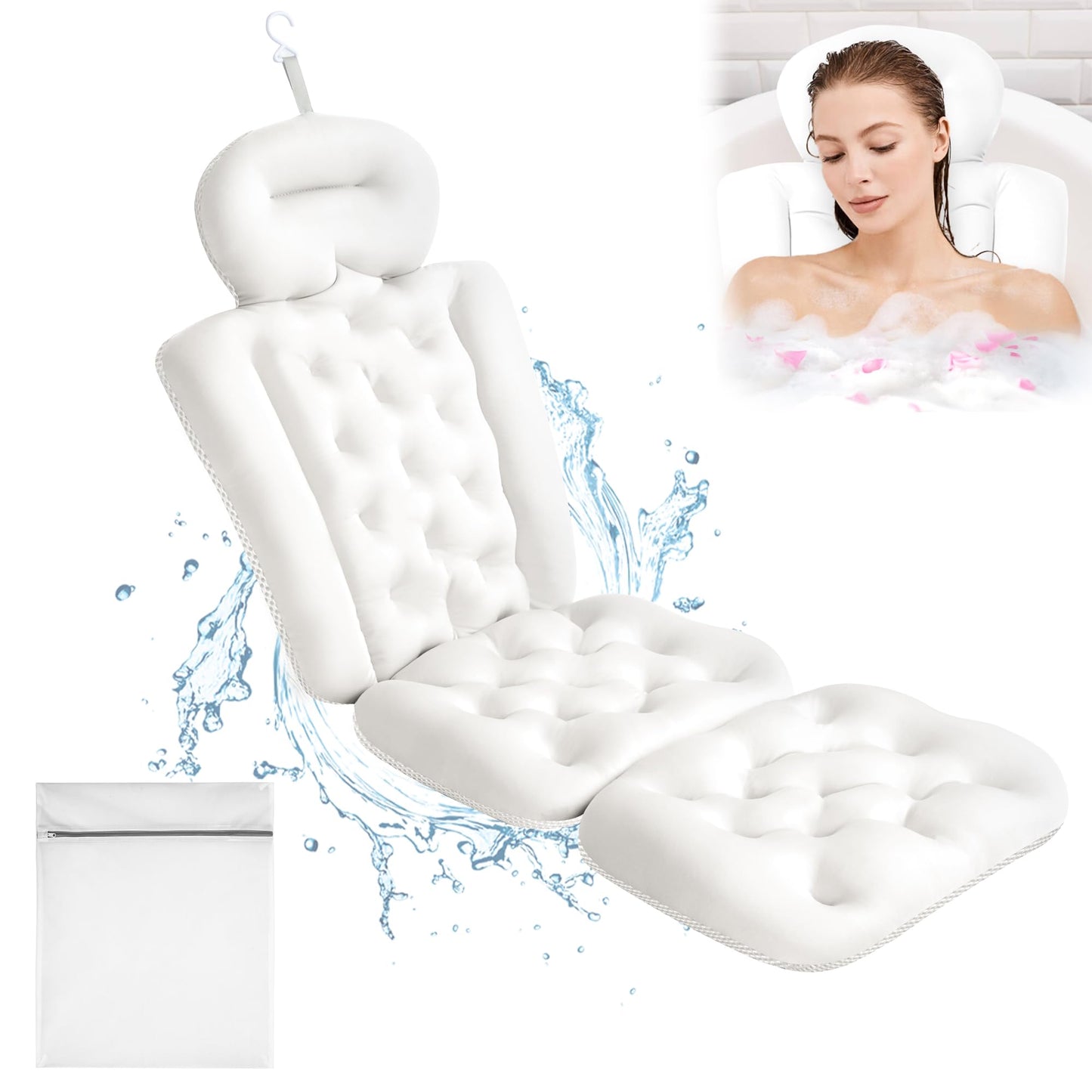 Luxury Full Body Bath Pillow for Bathtub White