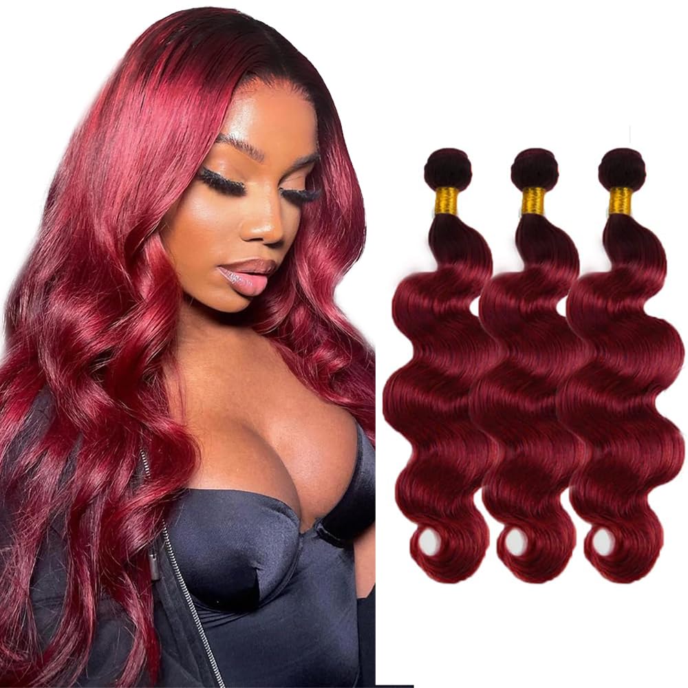 Burgundy Human Hair Bundles 1b99j Body Wave Bundles Brazilian Virgin Remy Hair 3 Bundles 12 14 16 Inch Dark Burgundy Body Wave Bundles Soft Hair Extensions Red Human Hair Bundles