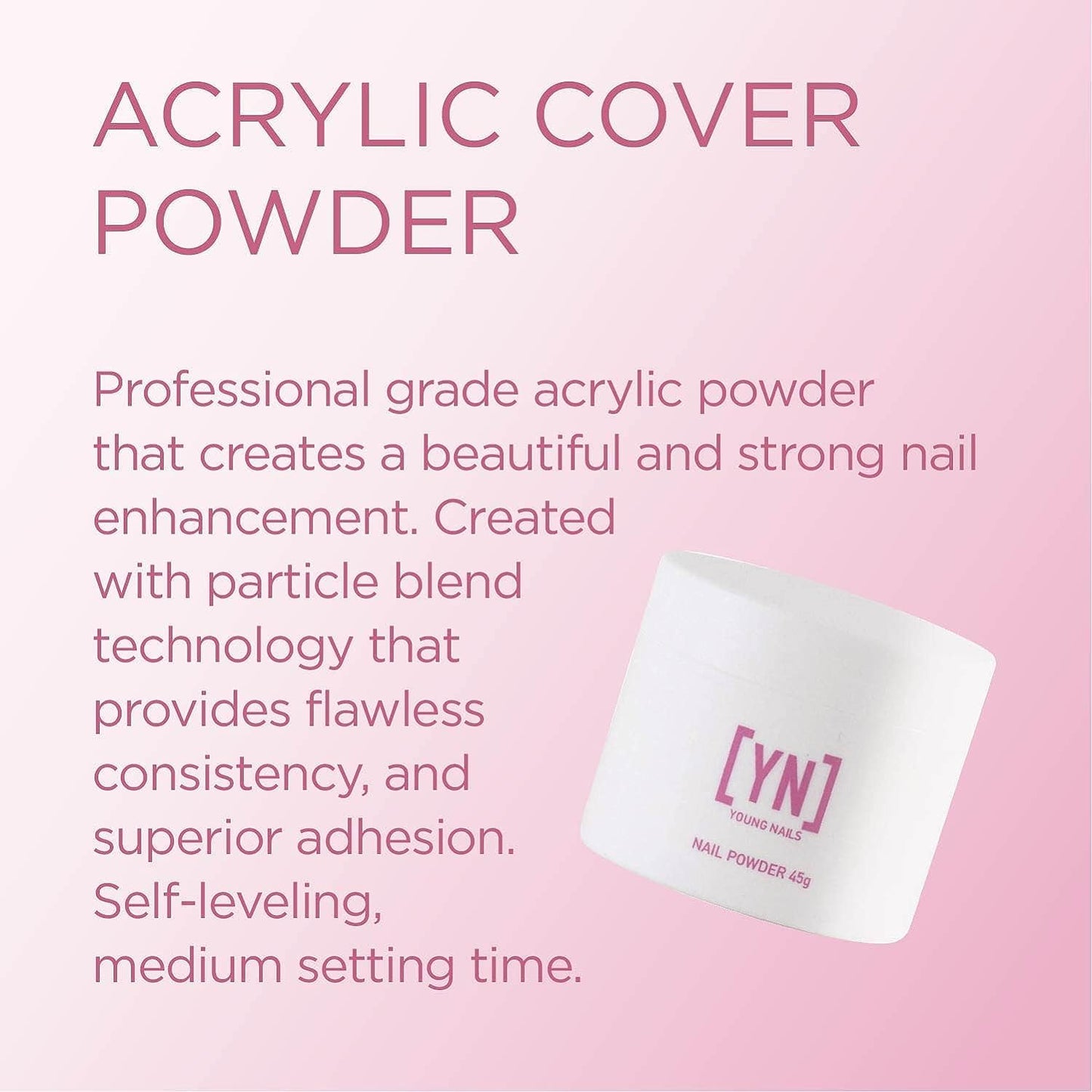 Young Nails Acrylic Cover Powder - Professional Self-Leveling Nail Powder in Flamingo, 45g