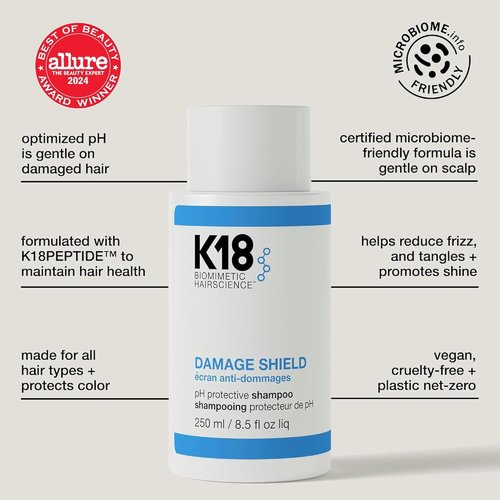 K18 Damage Shield Shampoo - Reduces Frizz & Tangles for Healthy Hair | 10.1 Fl Oz