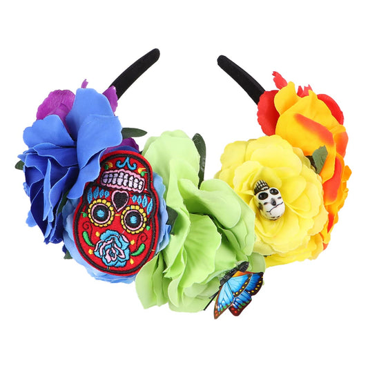 Halloween Headband Mexican Floral Headpiece Halloween Costume Headpiece Flower Hair Accessories Day of Dead Headpiece Floral Miss Flowers Crown Fabric