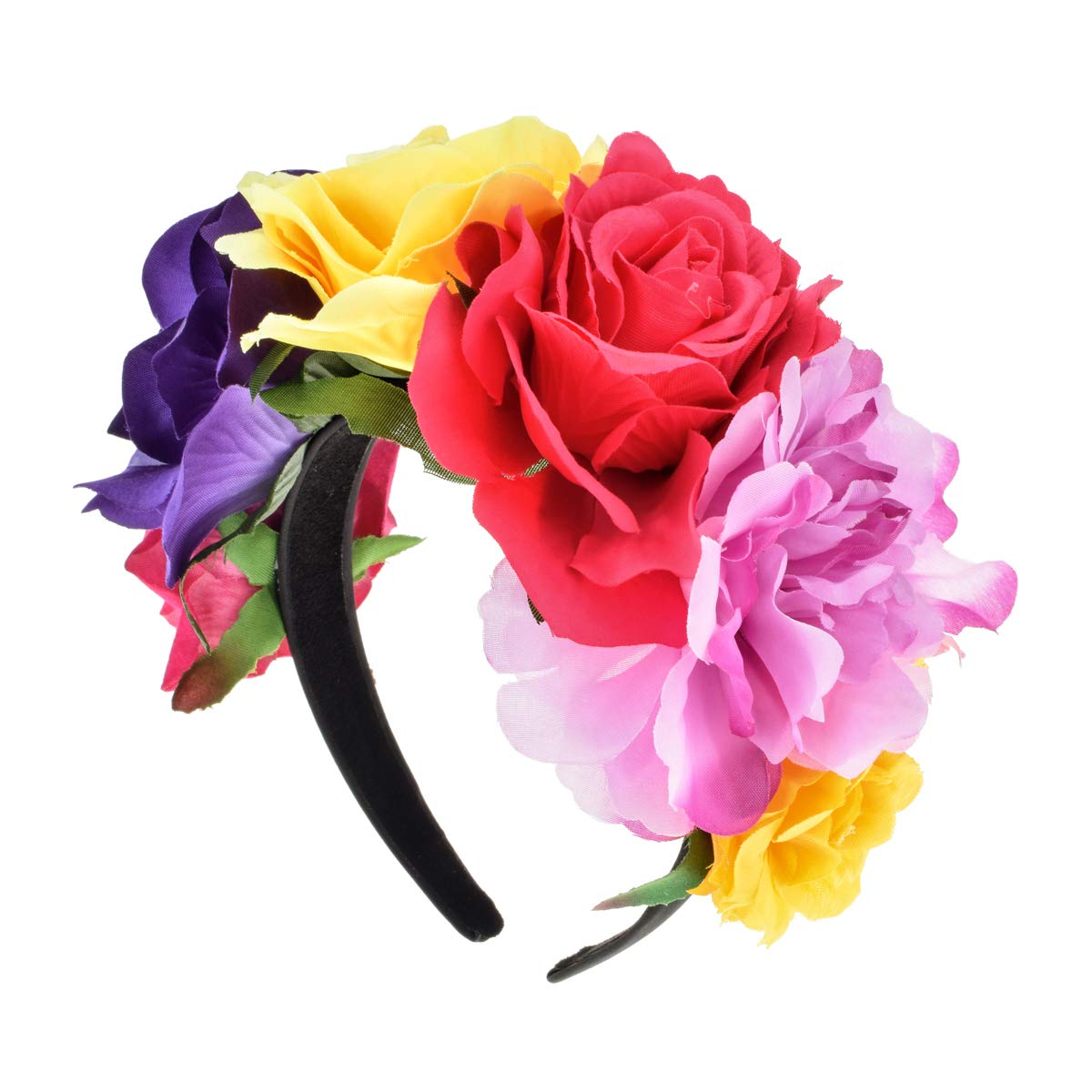 Vividsun Rose Flower Headband Floral Crown Day Of The Dead Headpiece (Purple yellow)