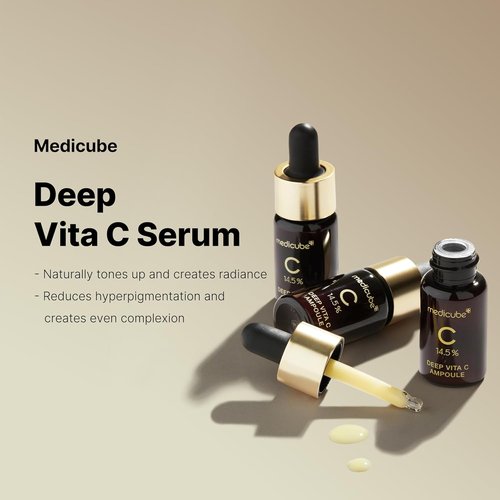 Medicube Deep Vita C Serum 2.0 - 14.5% Pure Vitamin C for Dark Spot Reduction | 3 Bottles (10g Each)