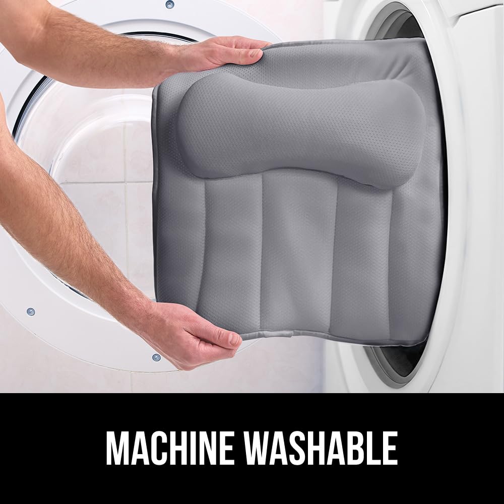 GORILLA GRIP Mesh Bath Pillow for Tub, 6 Powerful Suction Cups, Oversized Headrest with Breathable FlexComfort Technology for Neck, Head, Back Support, Luxury Machine Washable Bathtub Must Haves, Gray