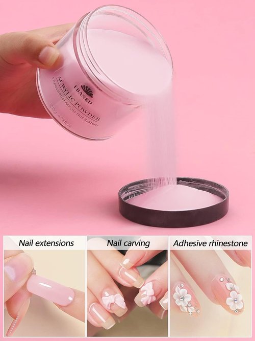 EBANKU Acrylic Powder - Pink 120g | Long-Lasting 3D Nail Extensions & Carving, No Lamp Needed
