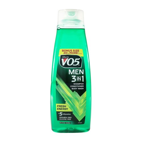 Alberto VO5 Men 3 in 1 Fresh Energy Shampoo, Conditioner & Body Wash - 5 Oils & Vitamins - 15 oz