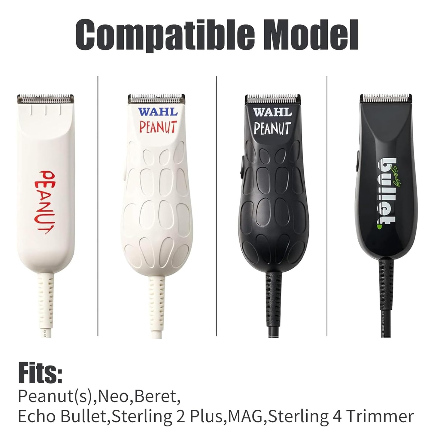 Wahl Peanut Clipper Guards Set - Professional Replacement Guides, 1/8" to 1/2", 4-Piece, White