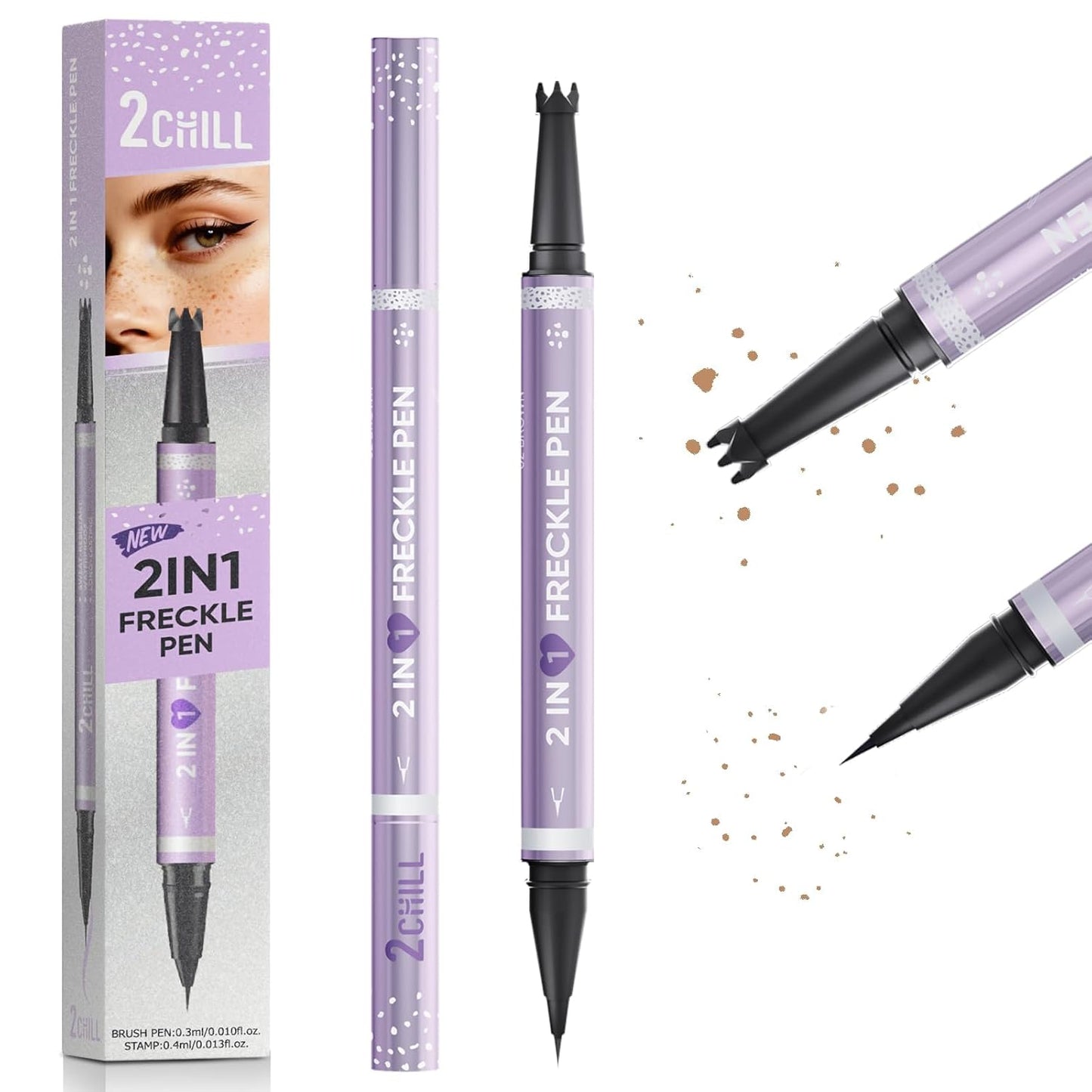 2CHILL Dual Ended Freckle Pen - 2-in-1 Microblading & Eyebrow Pen | Waterproof Natural Freckles (02 Brown)