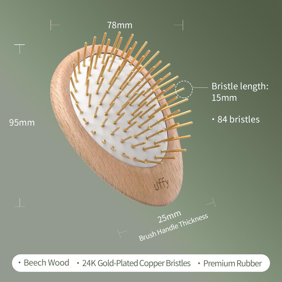 Uffy Acubrusher - 24K Gold-Plated Gua Sha Hair Brush | Ergonomic Scalp Massager for Hair Growth & Dandruff - Beech Wood Design