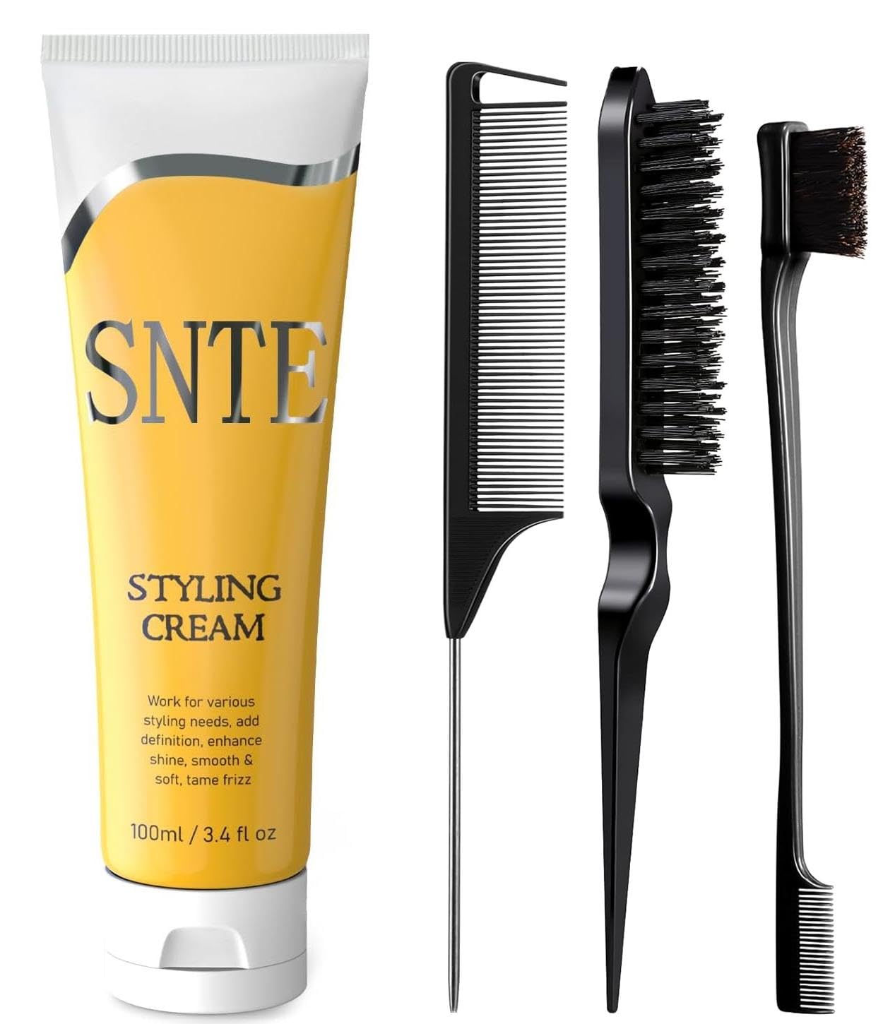 Skiennix Slick Back Hair Brush & Smoothing Cream - Non-Greasy Styling for All Hair Types