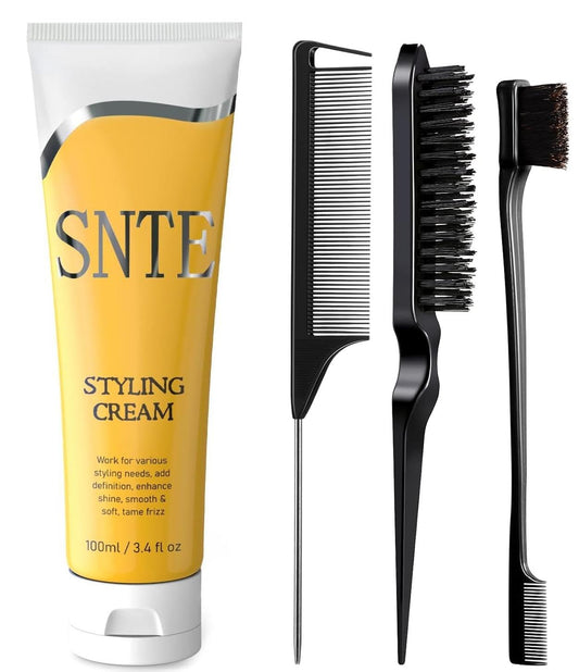 Skiennix Slick Back Hair Brush & Smoothing Cream - Non-Greasy Styling for All Hair Types