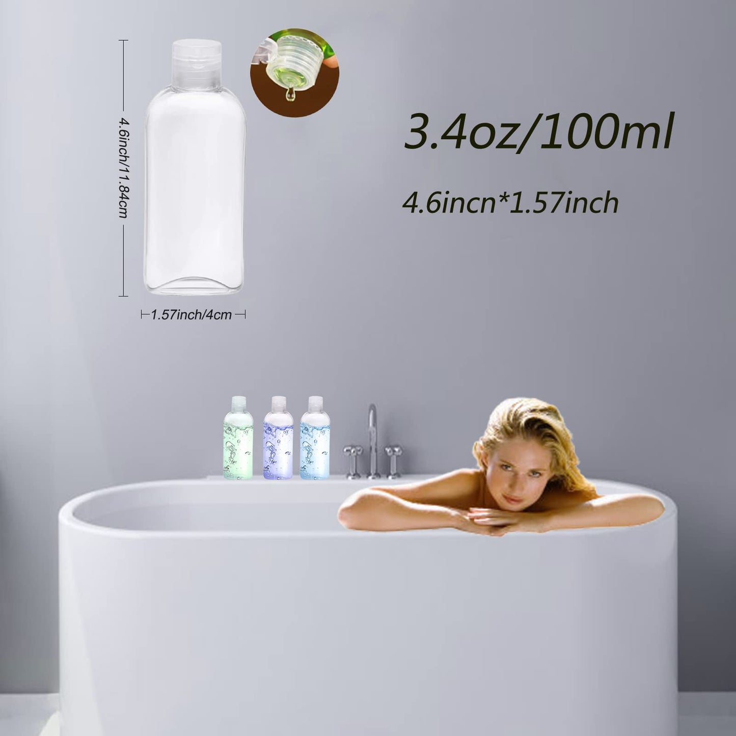 Kitchen GIMS Clear Plastic Empty Squeeze Bottles 18 Pack 3.4oz/100ml with Flip Cap TSA Travel Bottle for Shampoo, Conditioner & Lotion (18 Counts)