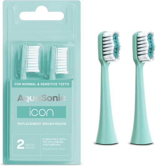 AquaSonic Icon Replacement Brush Heads - 2 Pack for Normal & Sensitive Teeth | Mint Compatibility