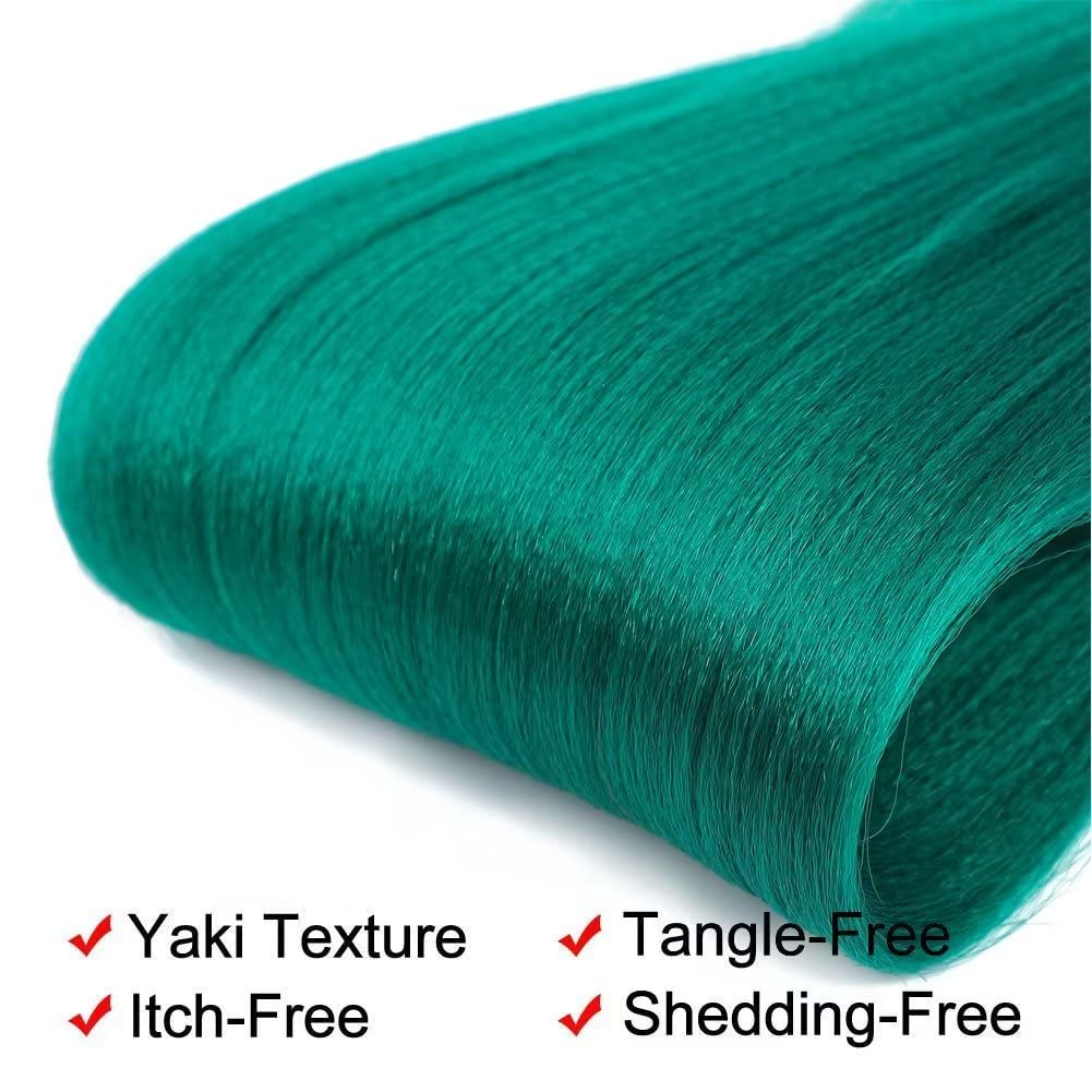 Green Braiding Hair Pre Stretched Green EZ Braiding Hair 6 Packs/Lot 26 Inches Yaki Texture Braiding Hair Hot Water Setting Synthetic Fiber for Crochet Hair Extensions (#Green)