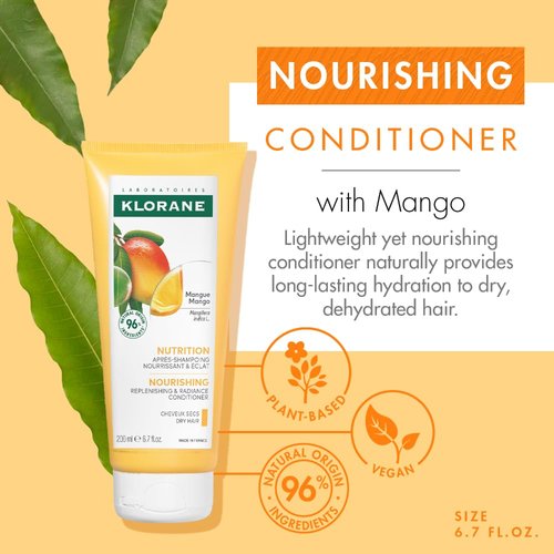 Klorane Nourishing Conditioner - Moisturizing Mango Butter Formula for Dry Hair | Paraben & Silicone Free
