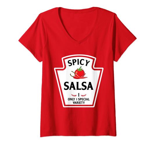 Womens Funny Spicy Salsa DIY Halloween Costume Group Condiments V-Neck T-Shirt