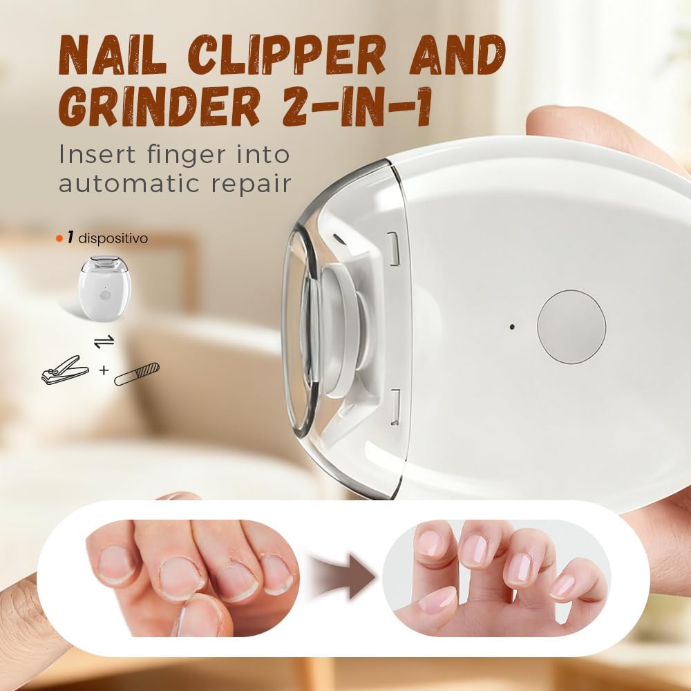 Universal Automatic Fingernail Grinder,Portable Electric Nail Clipper with LED Light and 3 Speeds,360° Silent Auto Fingernail Cutter and Polishing Trimmer,Grooming Home