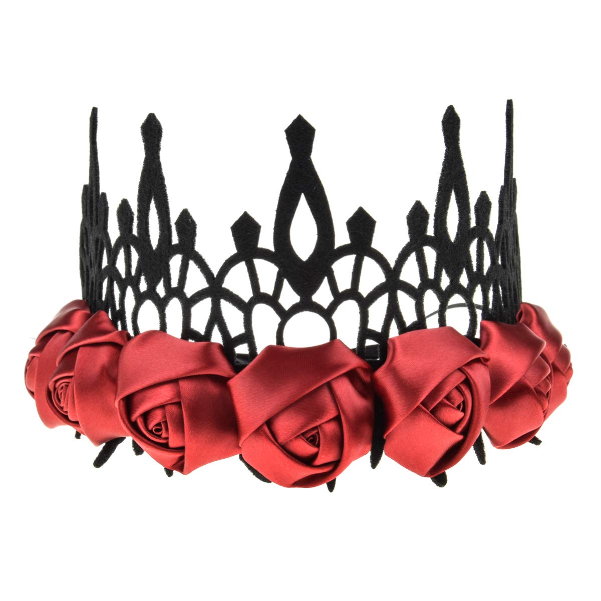 Love Sweety Halloween Vintage Crown Rose Headband Gothic Floral Headpiece (Satin Black and Red)