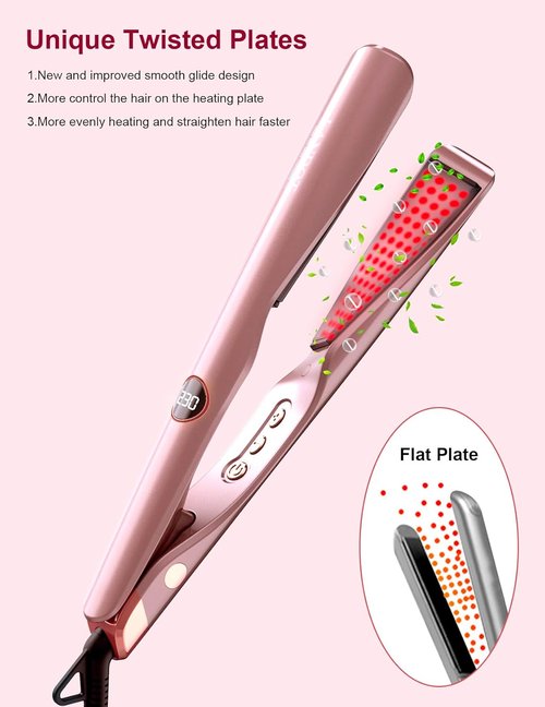 LANDOT 2-in-1 Hair Straightener & Curler - Fast Heating Ceramic Iron, 12 Temp Settings, Rose Gold
