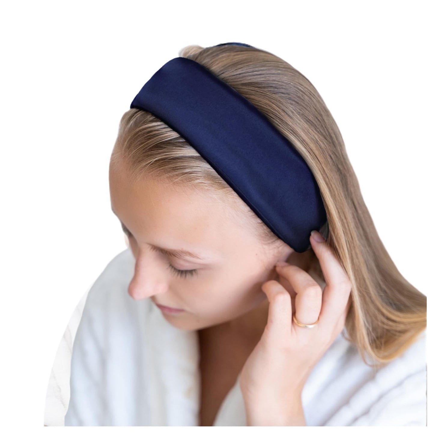 Celestial Silk Spa Headband 100% Mulberry Silk Adjustable Facial Headband for Women - Use for Washing Face, Skincare, Makeup – Silk Beauty Hairband Perfect for Thick or Curly Hair (Navy Blue)