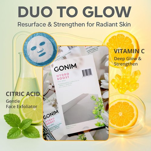 GONIM Face Mask - Hydrating Korean Skincare with Hyaluronic Acid & Vitamin C | 5-Pack 30ml