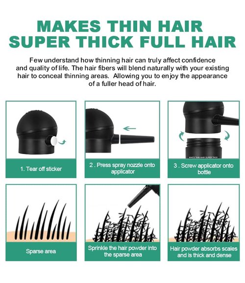 Hair Building Fibers for Thinning Hair for Men & Women 27.5g Bottle with Applicator | Fill In Thinning and Fine Hair for an Instantly Fuller, Thicker Look | Keratin Hair Fibres [BLACK Hair Fiber]