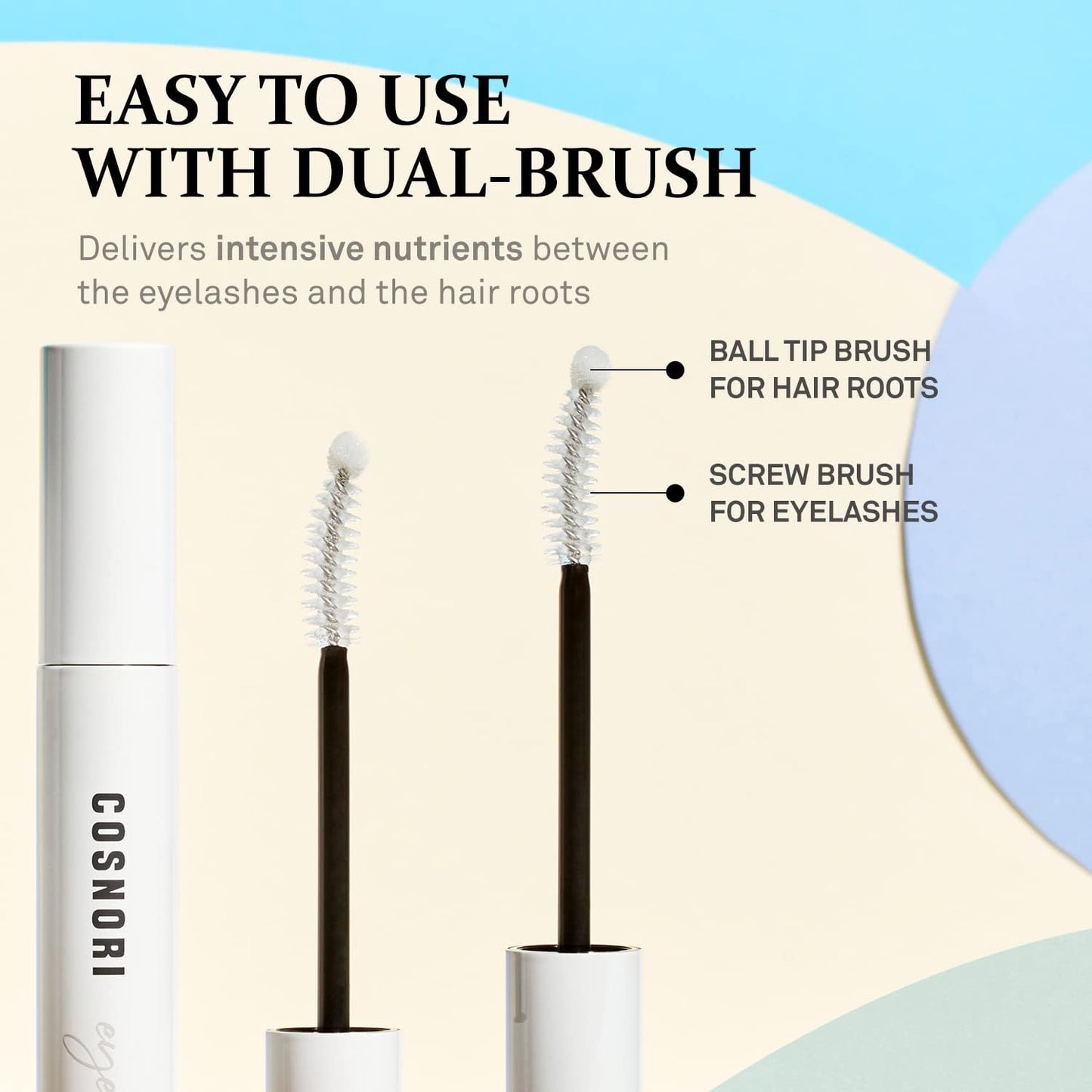 COSNORI Long Active Eyelash Serum - Korean Eyelash Boost Serum – Eyebrow Growth Enhancer for Longer and Thicker – Vegan, Irritation Free- Peptides, Hyaluronic Acid, 0.3 fl.oz.