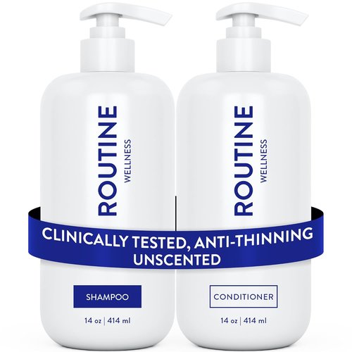 Routine Wellness Anti-Thinning Shampoo & Conditioner Set - Biotin DHT Blocker for Thinning Hair - Color Safe & Unscented (Pack of 2)