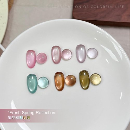 GAOY Cat Eye Gel Nail Polish Set - 6 Translucent Colors with Holographic Glitter | Soak Off UV Gel for Salon & DIY Nail Art