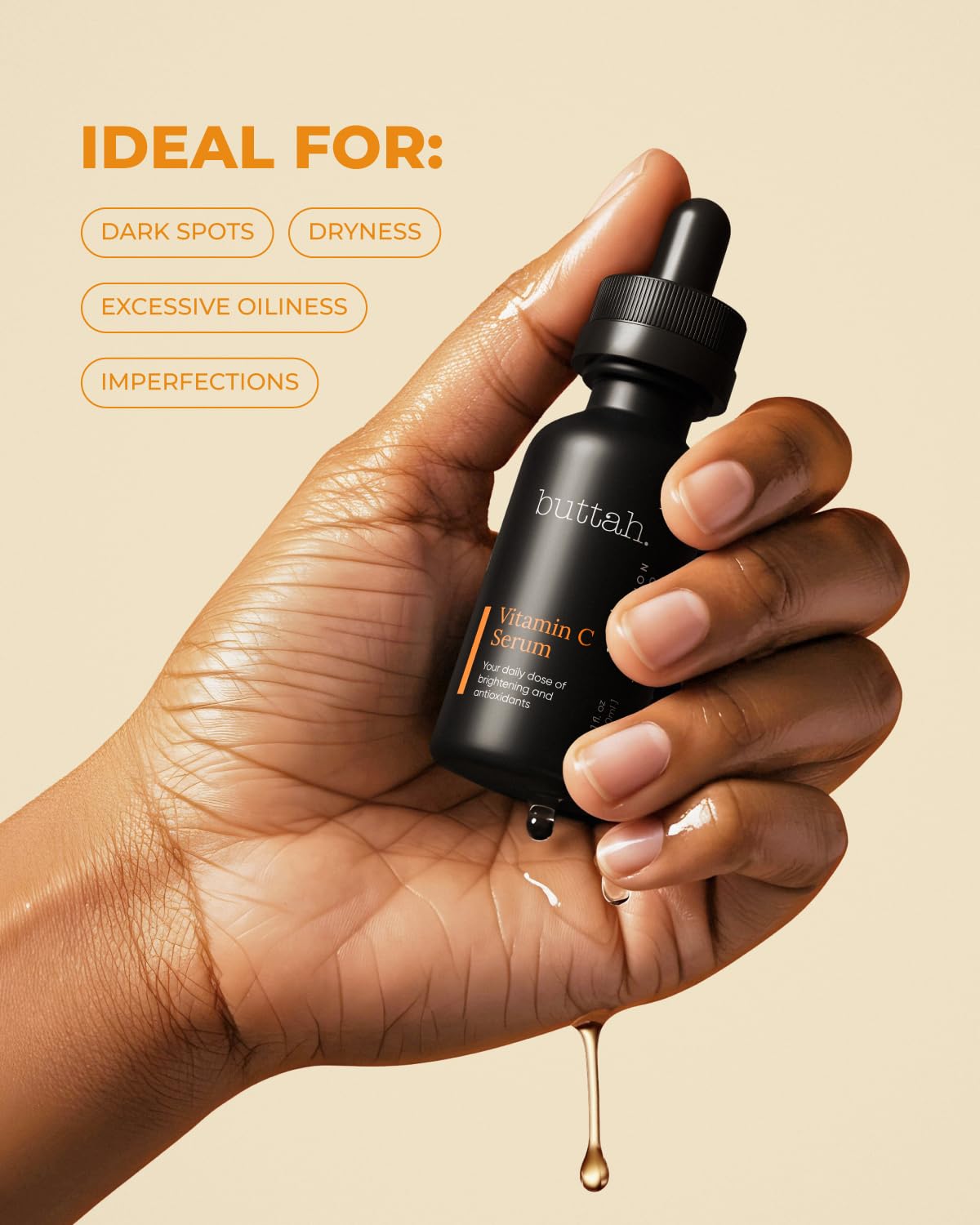 Buttah Skin Vitamin C Serum - Brightening Face Treatment with Vitamin E & Green Tea | 1 FL oz (30mL)