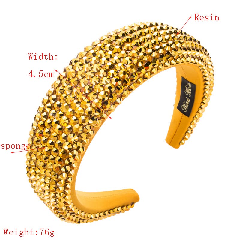 LEEMASING Fashion Baroque Rhinestone Full Crystal Wide Headbands For Girls Bridal Wedding Birthday Valentines Day Party (Yellow)