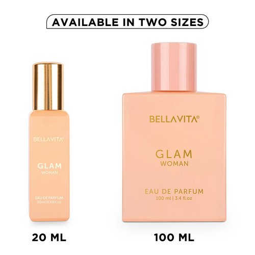 Bellavita Luxury GLAM Eau de Parfum | 20 ml (0.7 fl.oz.) | Travel Size Perfume for Women | White Floral, African Orange, Jasmine, and White Honey Notes | Long Lasting Women's Fragrance