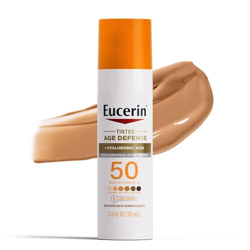 Eucerin Sun Tinted Age Defense Face Sunscreen Lotion SPF 50 - Hyaluronic Acid, Blendable Tint for All Skin Tones | 2.5 Fl Oz