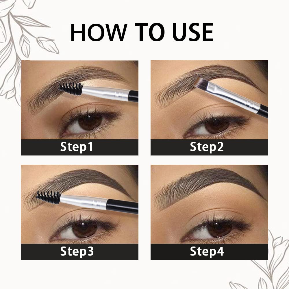 Skiennix Eyebrow Powder Pomade Gel Kit - Medium Brown Tint with Dual-Ended Brush & Stencil Set