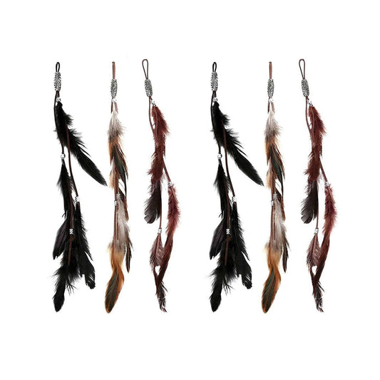 ICYANG Halloween Women Feather Hair Clips, 6 Pieces Handmade Boho Hippie Hair Extensions with Clip Comb DIY Accessories Hairpin Headdress Christmas Decoration